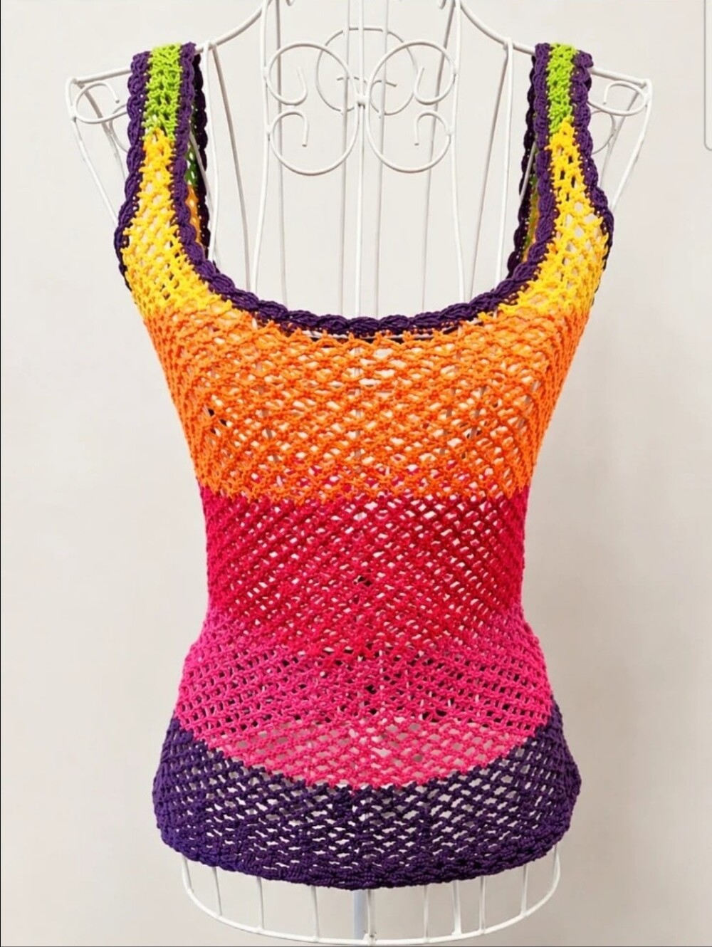 Anna Kosturova Colorful Crochet Tank Top Size S NWOT